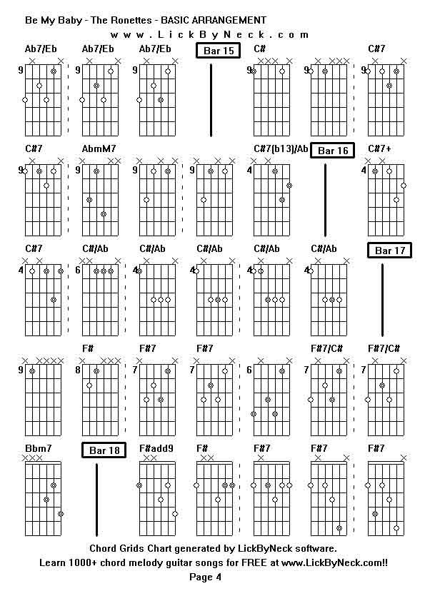 Chord Grids Chart of chord melody fingerstyle guitar song-Be My Baby - The Ronettes - BASIC ARRANGEMENT,generated by LickByNeck software.